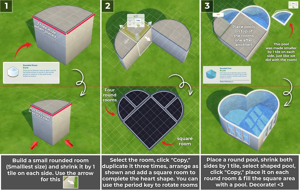 Heart-shaped swimming pool built in The Sims 4