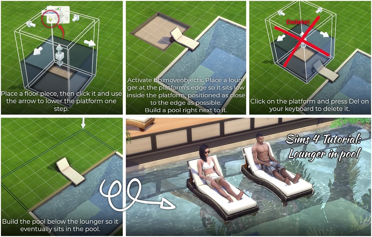 Pool lounger positioned in the water in The Sims 4